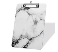 White Marble Acrylic Clipboards, Standard A4 Letter Size Clipboards, Low Profile Silver Metal Clip, Fashion Portapapeles Clipboard for Home Women Doctor Teens Teachers Men - 9 x 12.5 in
