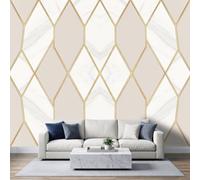 White Marble Art Deco Wall Mural 350x256cm, Poster Mural | Irregular Diamond Rhombus Geometric HD 3D Print Non-Woven Photo Wallpaper, Modern Living Room Bedroom Wall Decoration