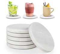 White Marble Coasters with Bling Particles, Set of 6 - Natural Marble Stone Drink Coaster with Protective Silicone Feet, 4 inch Diameter, 0.4 inch Thick - Heat-Resistant Coasters for Coffee Table