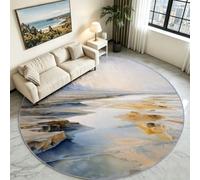 White Marble Colour Block Round Rug 60 cm, Modern Washable Area Carpet | Contemporary Stone Pattern Circle Mat, Non-Skid Rubber Base, Soft Low Pile Decorative Rug for Sofa & Living Room