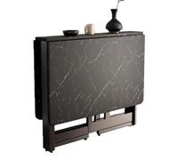 White Marble Dining Table, Foldable Wooden Console Table, Exteble Indoor Kitchen Table, 100cm/120cm/140cm Opts, Black h, 120x80cm (48x31.5in)