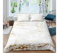 White Marble Duvet Cover Set King Abstract Stone Texture Bedding Set 3pcs for Kids Boys Teens Room Decor, White and Gold Marbling Comforter Cover Luxury Quilt Cover with 2 Pillowcases