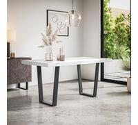 (White Marble Effect) Aria 4-6 Seater Dining Table w Black Legs