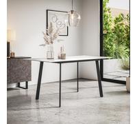 (White Marble Effect) Haydon Extending Dining Table 4-6 Seater w Black Legs
