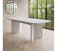 White Marble Effect Pillar Extendable Dining Table - Seats 6-8 - Geneva