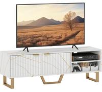 White Marble Effect TV Unit Cabinet Fluted Doors Media Stand Storage Shelves