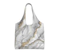 White Marble Fashion Marbling Granite Stone Gold Black Gray,Reusable Tote Bags Grocery Bags Large Capacity Canvas Shopping Shoulder bag