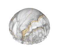 White Marble Fashion Marbling Granite Stone Gold Black Gray,Shower Cap Nightcap Double Layer Waterproof Elastic Bath Cap Reusable Hair Cap