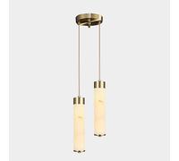 White Marble Glass Pendant Light Fixture - Brass Cylinder Tube Chandelier 2 Long Hanging Lamps Natural Alabaster for Kitchen Island Bedroom Dining Room Bar Lighting