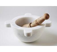 White Marble Mortar with Wood Pestle White Marble Mortar 18 cm