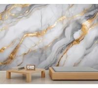 White Marble Mural, Agate Patterns Wall Murals, Gold Stripes Wallpaper for Living Room Bedroom TV Background Hotel Bar Decor - 350x256cm