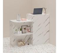 White Marble Reception Counter Table with Lockable Drawer - Modern Front Desk for Lobby & Retail Checkout - Stylish Office Furniture (80×45×95cm)