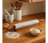 White Marble Rolling Pin with Wooden Handles | Salerno