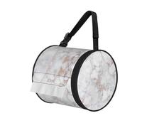 White Marble Rose Gold Print Hanging Hand Tissue Box, Round Tissue Holder With Adjustable Shoulder Straps For Cars Office