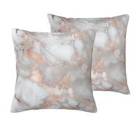 White Marble Rose Gold Print Pillowcase 40x40 CM Set 2 Pack Linen-Look Square Pillow Covers Cushion Cover for Sofa, Bed, Living Room, Garden & Office Decor