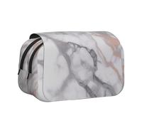 White Marble Rose Gold Printed Flip Pencil Case with 2 Compartments, Large Capacity, Portable Stationery Organizer for School, Travel and Art