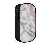White Marble Rose Gold Printed Large Capacity Pencil Case Black Double-Layer Stationery Organizer, Cosmetic & Makeup Bag for Students, Teachers, Adults