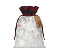 White Marble Rose Gold Printing Cute Color Matching Plaid Christmas Bag Drawstring Design For Christmas Party Gift Packaging