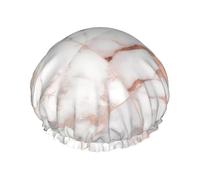 White Marble Rose Gold Shower Cap Reusable Elastic Bath Caps Waterproof Bath Hair Hat for Women Men Spa Salon Large Shower Bonnet Double Layer Bathing Hair Cap for Long Hair, Braids