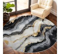 White Marble Round Rug 210cm, Black Marble Circle Rugs, Agate Patterns Rug, Washable Round Carpet for Kitchen Dining Living Room Bathroom Beneath the Furniture