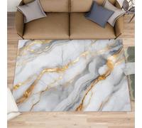 White Marble Rug 120x170, Agate Patterns Area Rugs for Bedroom, Gold Stripes Rugs for Boys Room, Low Pile Non Slip Carpet for Computer Game Room Dormitory