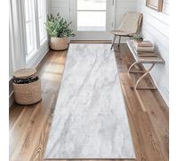 White Marble Runner Rugs for Hallway 80 x 250, Modern Minimalist Hallway Runner Abstract Marble Texture Pattern Carpet Runners for Kitchen Bedroom Living Room, Non Slip Long Rug, 296y&iu