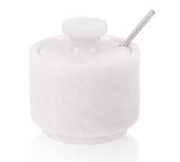 White Marble Salt Cellar with Lid and Spoon 3 Inch Salt Containers for Countertop, Marble Salt and Pepper Dish with Lid
