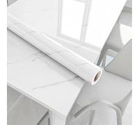 White Marble Self-Adhesive Vinyl Wrap, 40cm x 10m Waterproof Wallpaper & Sticky Back Plastic Roll for Kitchen Worktop Covering, Furniture Protection, Bedroom, Bathroom & Home Wall Decoration