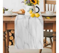 White Marble Table Runner 13x36 Inches Long Grey White Abstract Art Cotton Linen Table Runner Burlap Style for Dinner Table Party Decor Tabletop Decorations