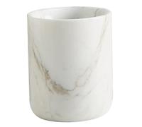 White Marble Toothbrush Cup with Veined Texture - Minimalist Stone Holder for Countertop Vanity Modern Home Decor