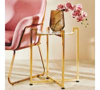 White Marble Top Side Table with Angular Gold Finish Metal Frame | Cibal