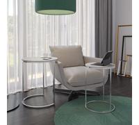 Urbn-Living Urbnliving 60Cm Height White Marble Wood Top With Chrome Metal Legs Round Nesting Stackable Sofa Side Bedside End Table Set Of 2