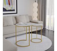Urbn-Living Urbnliving 60Cm Height White Marble Wood Top With Gold Legs Round Nesting Stackable Sofa Side Bedside End Table Set Of 2