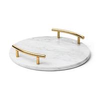 White Marble Tray with Gold Handles - Marble Perfume Tray for Vanity - Round Decorative Tray (Round, White)