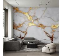 White Marble Wallpaper for Living Room, Gold Geometric Abstract Modern Wallpaper, Wall Mural for Bedroom, Home Decor, Photo Wall Paper, 350 x 256 cm 3&-1L