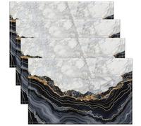 White Marble Waterproof Placemats 4Pcs Black Grey Marble Place Mats Gradient Abstract Texture Table Mats Gold Stripes Decor Western Gothic Style Placemats,45x30 cm Inch