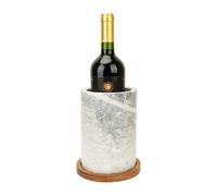 White Marble Wine Cooler with Acacia Wood Base - 12.7cm Diameter,17.7cm Height - Elegant Natural Marble Chiller with Velvet Bottom, Soft Padded Wood Base to Protect Tables