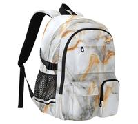 White Marble with Hints of Black and Gold Pattern Travel Backpack 14 Inch Laptop Computer Bag Sturdy School Bag College Bookbag