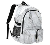 White Marble with Hints of Black Pattern Travel Backpack 14 Inch Laptop Computer Bag Sturdy School Bag College Bookbag