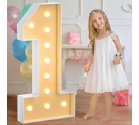 White Marquee Light Up Number 1, Giant LED Light Sign Warm White Glowing Mosaic Light Pre-cut Foam Decor for Birthday Proposal Wedding, 70CM/2.3FT