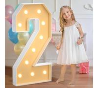 White Marquee Light Up Number 2, Giant LED Light Sign Warm White Glowing Mosaic Light Pre-cut Foam Decor for Birthday Proposal Wedding, 120CM/4FT