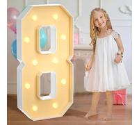 White Marquee Light Up Number 8, Giant LED Light Sign Warm White Glowing Mosaic Light Pre-cut Foam Decor for Birthday Proposal Wedding, 120CM/4FT