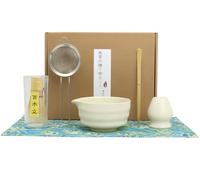 White Matcha Tea Set 6pcs - Japanese Whisk Kit with Ceramic Bowl, Scoop, Holder, Sifter & Wave Mat - Matcha Starter Gift Set for Tea Ceremony, Beginners & Wellness Rituals