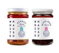 White Mausu Extra Hot Peanut Rayu & Black Bean Rayu Bundle - 2 x 240g | Spicy Peanut Chilli Sauce & Black Bean Chilli Sauce | Garlic, Sesame & Warming Spices from SuperfoodUK
