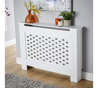 (White, Medium) Radiator Cover MDF Wooden Slatted Grill Decorative