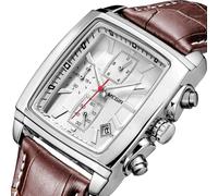 (White) MEGIR Men's Business Analog Chronograph Luminous Rectangle Quartz Watch with Stylish Leather Strap for Sport & Work 2028
