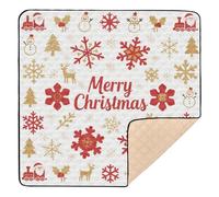 White Merry Christmas Gold Snowflake Santa Soft Thick Baby Play Tummy Time Mat for Floor Non-Toxic Foldable Infant Play Activity Mat for Baby Kids Toddlers Infants, 50'' x 50''