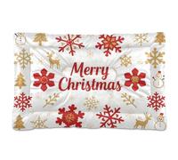 White Merry Christmas Gold Snowflake Santa Washable Dog Bed Mat Soft Comfortable Anti-Slip Bottom Dog Crate Pad for Large Jumbo Medium Small Dogs 24" x 18"