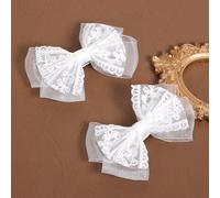 White Mesh Lace Hair Bow Clips Girls 4" Lace Fabric Bowknot Barrettes Alligator Hairpins for Flower Girl Kids Teens Toddler Bride Wedding Communion Pageant Party Dress Accessories Gift