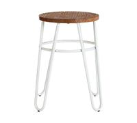 White Metal and Elm Wood Round Stool, Small Hairpin Stool, Versatile Metal Stool for Home, Office, Bedroom
